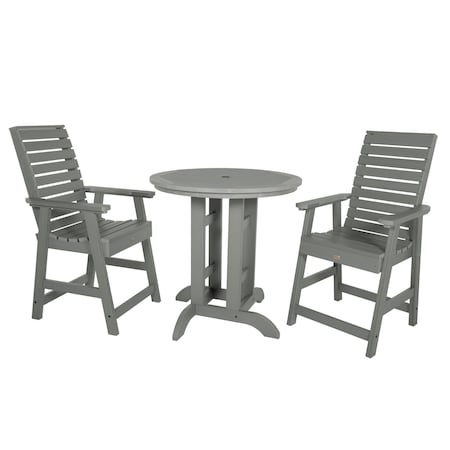 Highwood Usa Weatherly 3pc Round Counter Height Outdoor Patio Furniture Dining Set AD-CNW36-CGE